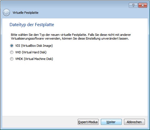Erste Schritte bei der Einrichtung einer VM - Betriebssystem wählen