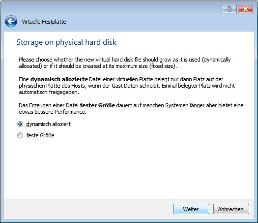 Erste Schritte bei der Einrichtung einer VM - Betriebssystem wählen