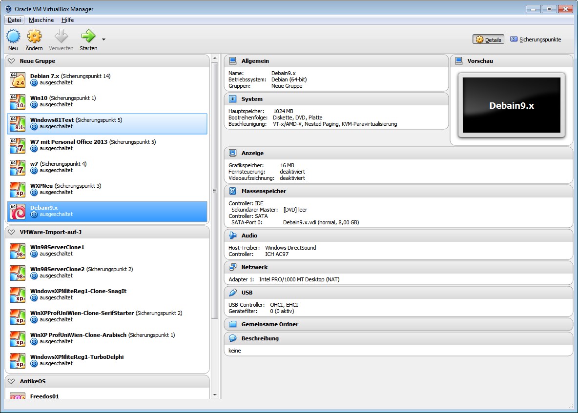 Erste Schritte bei der Einrichtung einer VM - Betriebssystem wählen