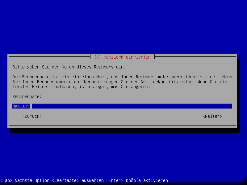 Debian Installation Erster Auswahlbildschirm