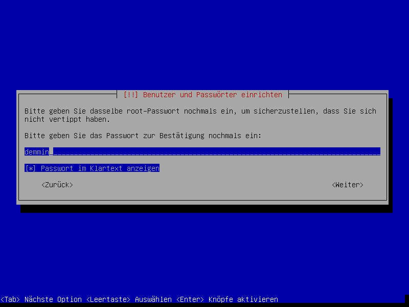 Debian Installation Erster Auswahlbildschirm