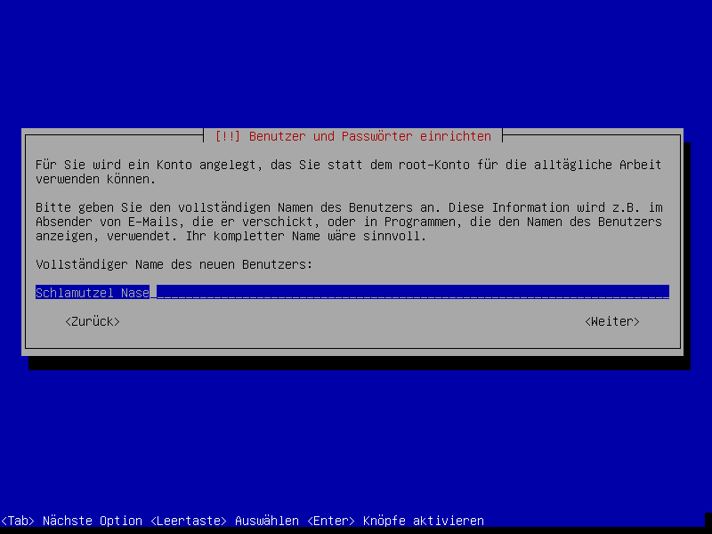 Debian Installation Erster Auswahlbildschirm