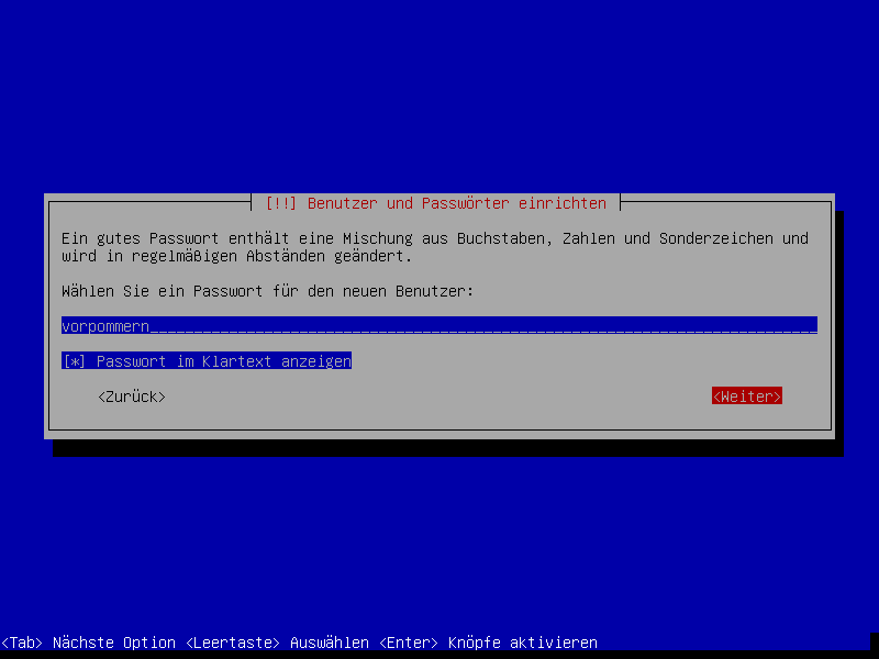Debian Installation Erster Auswahlbildschirm