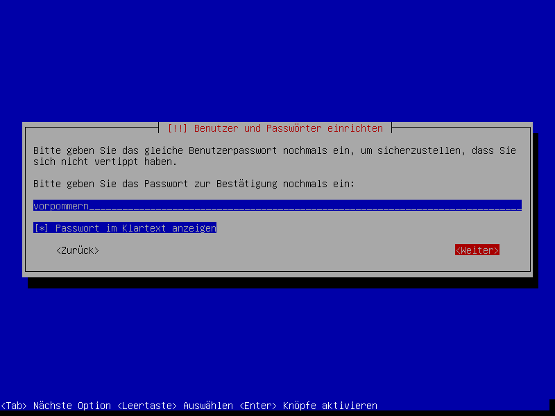 Debian Installation Erster Auswahlbildschirm