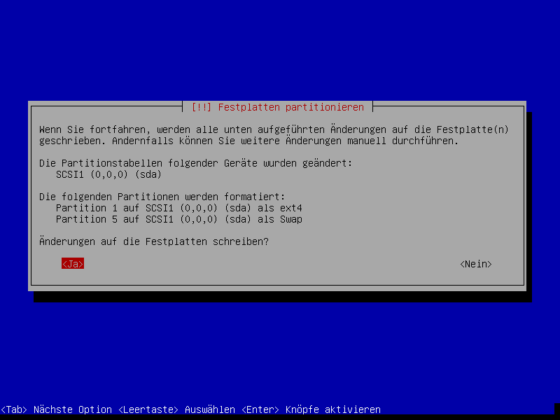 Debian Installation Erster Auswahlbildschirm