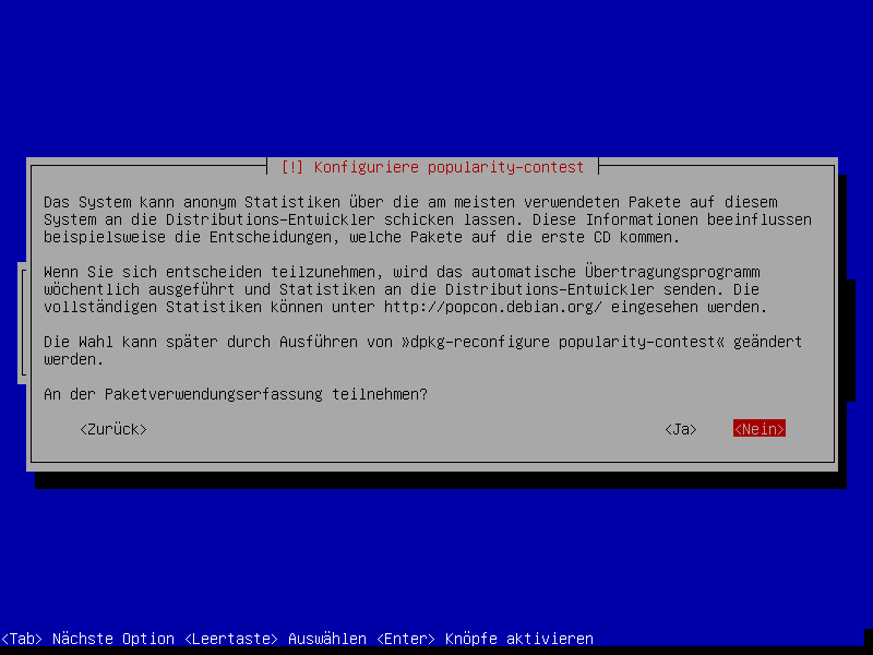 Debian Installation Erster Auswahlbildschirm