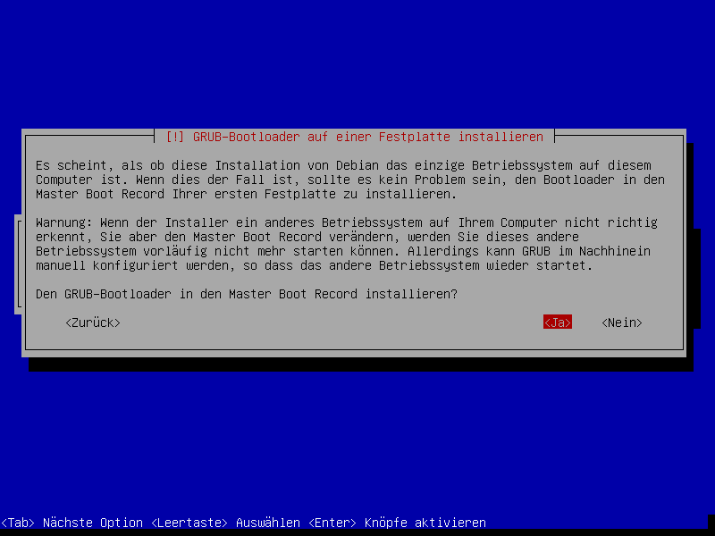 Debian Installation Erster Auswahlbildschirm