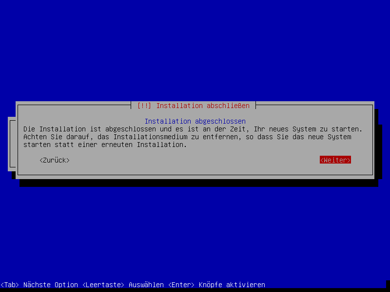 Debian Installation Erster Auswahlbildschirm